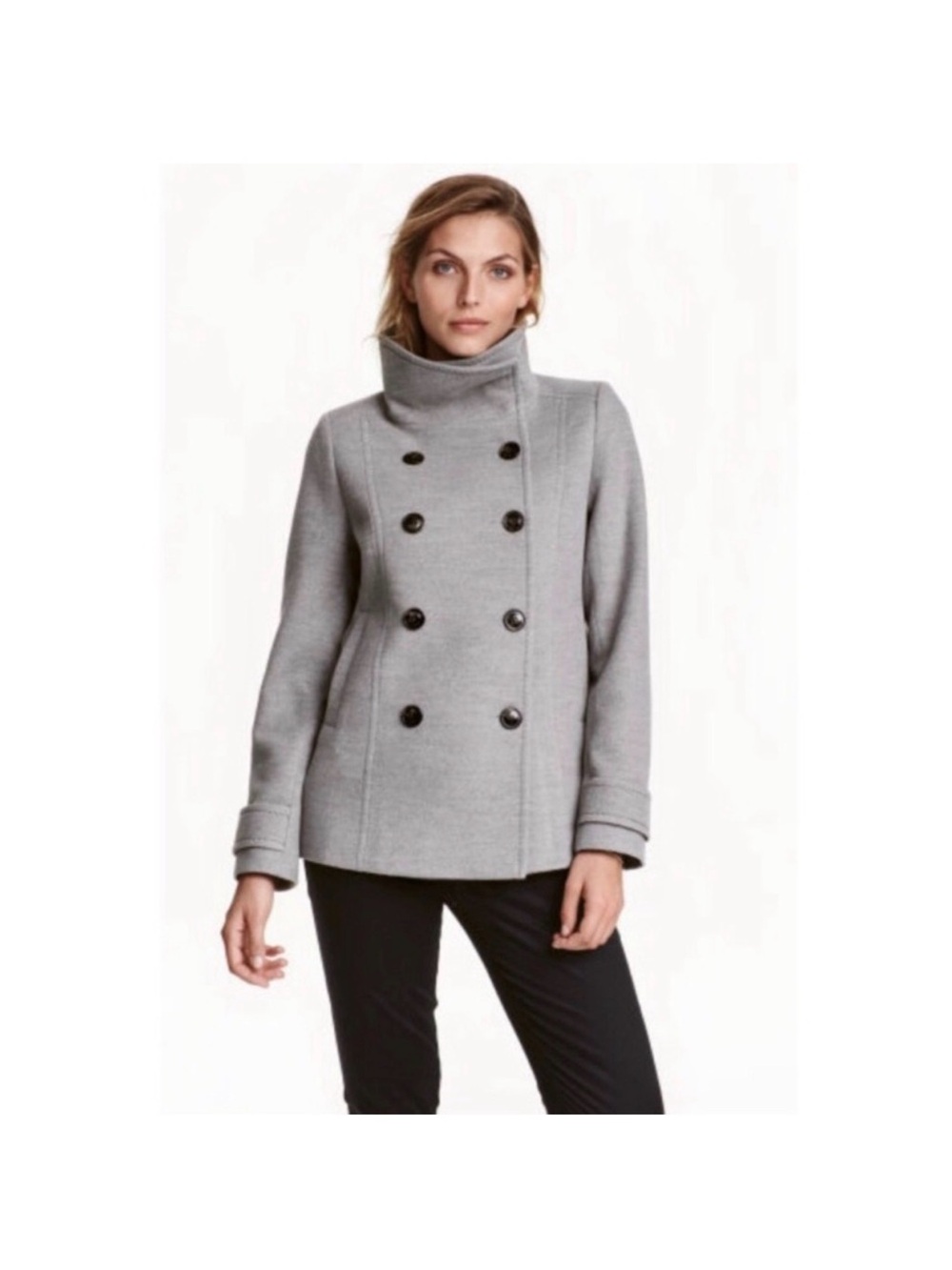 H&M Light Gray Double-Breasted Wool Blend Coat